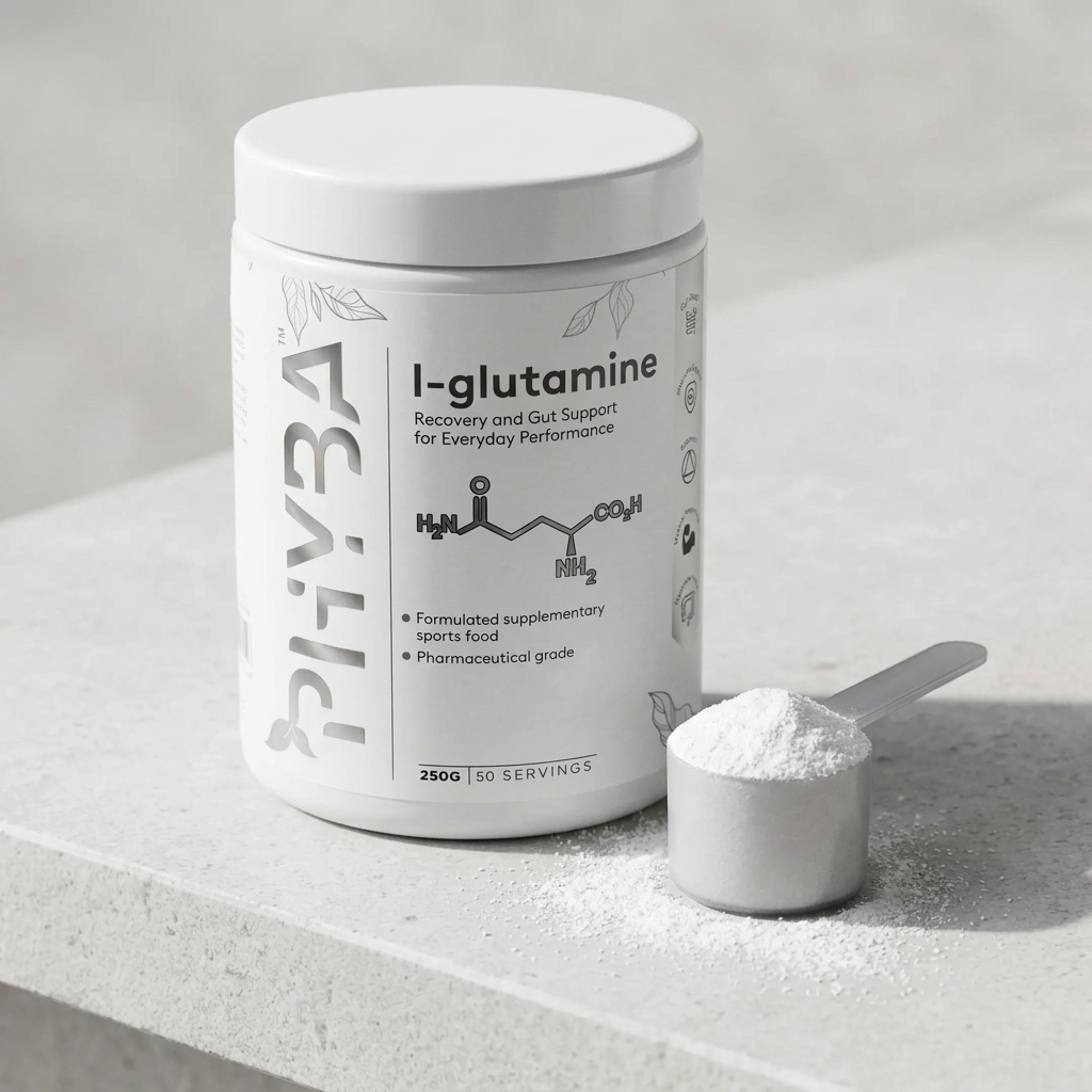 Phyba L-Glutamine white powder serving scoop