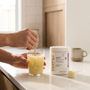 Preparing Gut Guardian in a bright kitchen